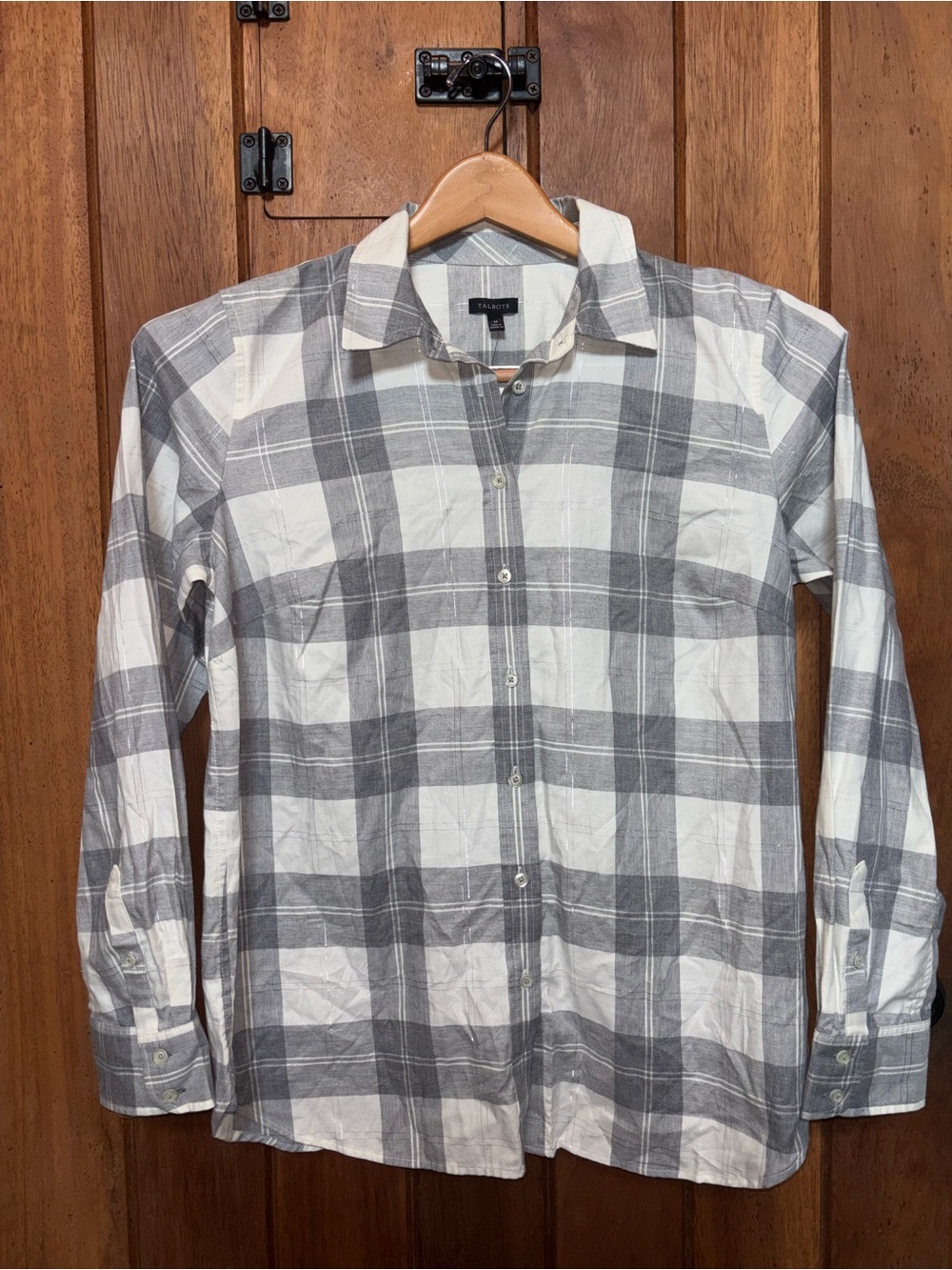 Talbots Classic Gray Plaid Button-Up Shirt